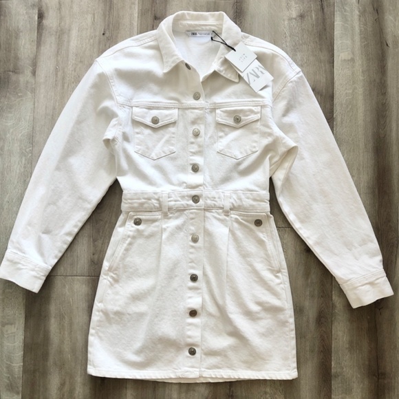 Zara, White, Denim, Dress, Size XS, Snap Up, Long Sleeve, New With Tags - Picture 4 of 16